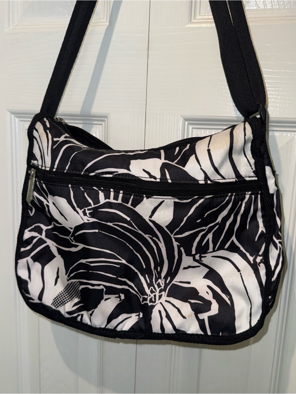 Lesportsac Black and White Floral Crossbody Bag